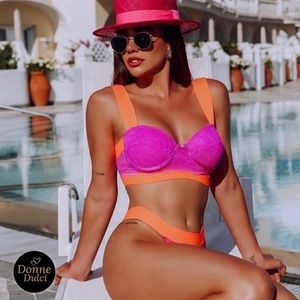 Neon Vibes Demi push-up Neon bra top & thong panty set